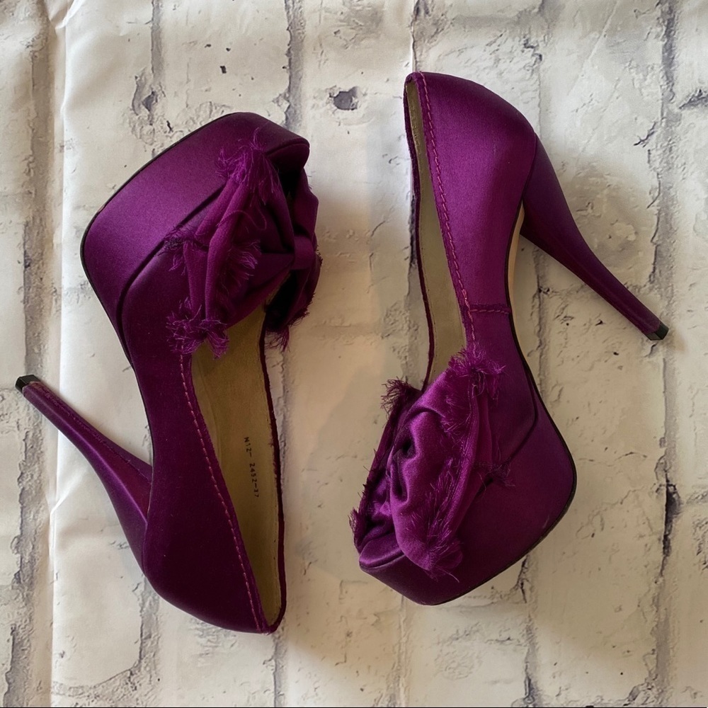 Purple bow satin peep toe pumps Pedro Garcia Beverly platform heels size 37